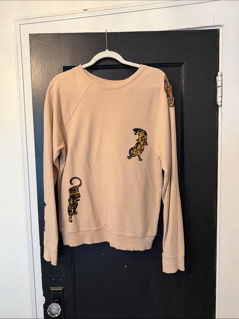 Beige Crewneck Sweatshirt with Tiger Embroidery